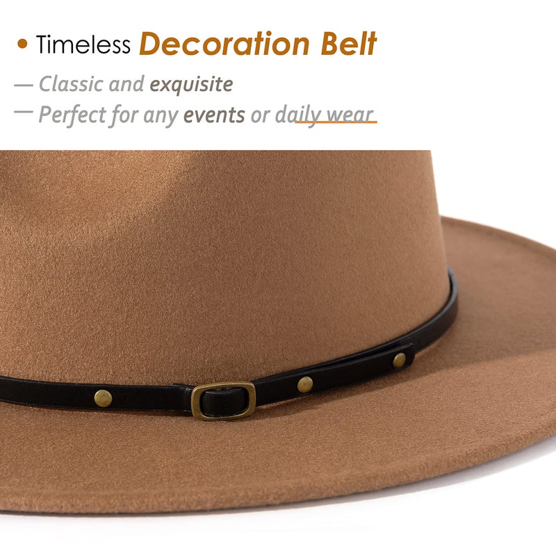 Lisianthus Women Belt Buckle Fedora Hat Dark-Camel - Image 3